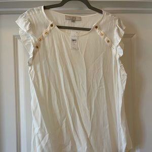 Loft ivory flutter-sleeve blouse NWT